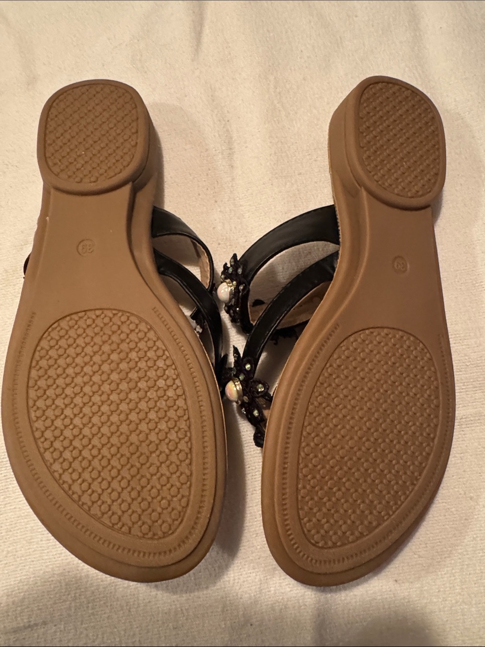 JoliMall - Black Slide Sandals - Rhinestone & Faux Pearls - Sz 39 (US 7.5 - 8) - Picture 3 of 10